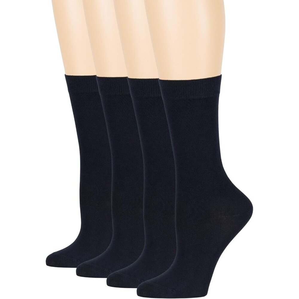 7BigStars Women Bamboo Dress Socks - Solid and Patterned Crew Fit, 4 Pairs Breat